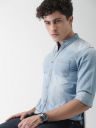 Highlander Blue Slim Washed Denim Casual Shirt...