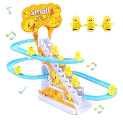 HighRoof Happy Musical Duck Track Slide Toys Ducks Climb Stairs Toy Railcar Climbing Stairs Toys (3 Ducks)