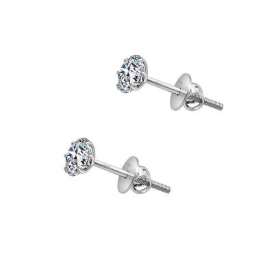 HIGHSPARK 925 Silver Solitaire Screwback Stud Earrings | 92.5 Sterling Silver & Round Brilliant Cubic Zirconia Tops for Men Women