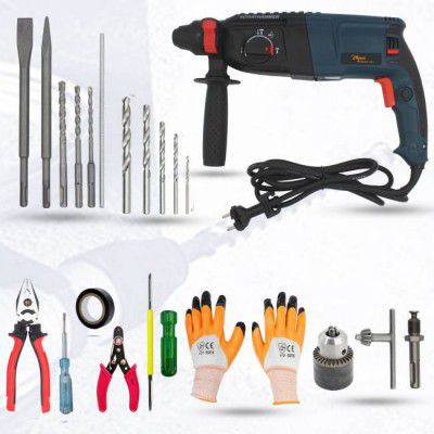 Hillgrove 100% Copper Winding HGCM121M Machine with HSS Bits HGCM121M1 Hand Tools, Drill Chunk 13mm for Making Holes in Metal/Wood/Concrete Rotary Hammer Drill (26 mm Chuck Size, 1200 W)