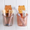 Hilosofy™ Toothbrush Holder (Set of 2 Pcs) Plastic Stand for Toothpaste, Comb, Brush, Cream, Lotion Kids Bathroom Cup Drain Waterproof Self-Adhesive, Teddy Bear...