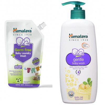 Himalaya Germ Free Baby Laundry Wash 1 L Pouch, White, (7004801) & Gentle Baby Wash (400ml)