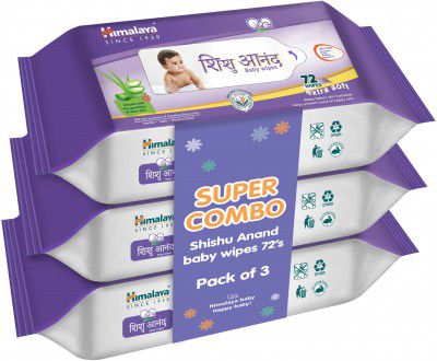 HIMALAYA Shishu Anand Baby Wipes (72 Count, Pack of 3) (3 Wipes)
