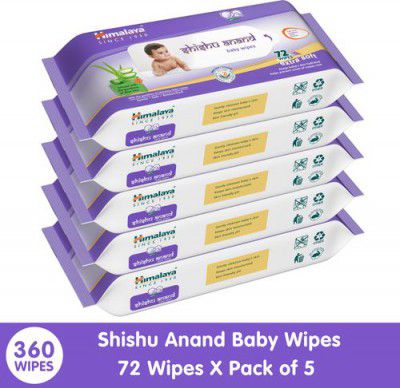 HIMALAYA Shishu Anand Baby Wipes, 72 Wipes - Pack of 5 | Buy 4 Get 1 FREE (5 Wipes)