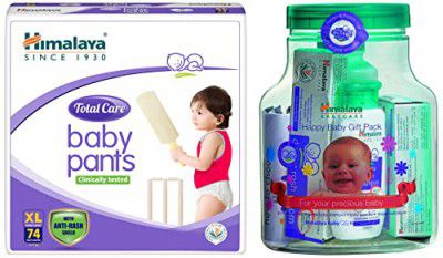 Himalaya Total Care Baby Pants Diapers, Extra Large (12-17 kg), 74 Count & Himalaya Herbals Babycare Gift Jar (Soap, Shampoo, Rash Cream and Powder)