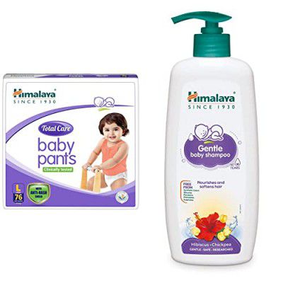 Himalaya Total Care Baby Pants Diapers, Large (9-14 kg), 76 Count &  Baby Shampoo (400 ml)