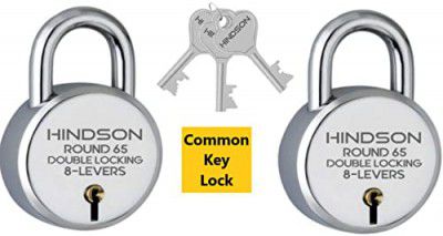 HINDSON Locks with Same Key, Common Key Lock, 2 Lock Single Key, Steel Double Locking, 8 Lever Padlock (Round 65 Same Key)