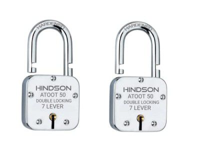 HINDSON Small Lock Atoot 50mm with 3 Key, Atoot 50 Steel Double Locking, 7 Lever Padlock for Door, Gate, Shutter (Finish Silver) (Atoot 50mm Pack 2)