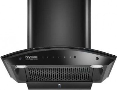 Hindware Smart Appliances Ripple 60 IN Auto Clean | Curved Glass | Filterless |  Wall Mounted Black 1350 CMH Chimney
