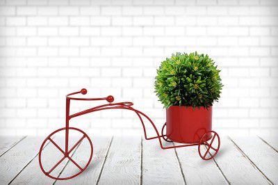 HINS Cycle Metal Pot For Indoor & Table (Red, Medium) Metal Pots For Indoor Plants
