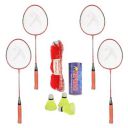 Hipkoo Sports Standard Aluminum Badminton Rackets Set of 4| Wide Body Shuttle Bat with Cover, 3 Shuttles and Net| Ideal for Beginner| Lightweight and Sturdy| Red...