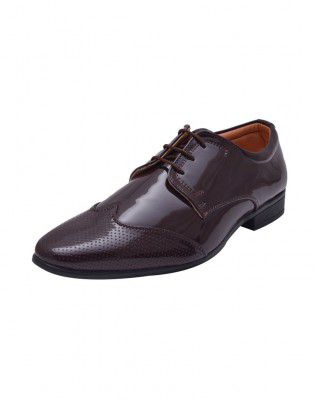 HiRELS Men Brown Patent Derby Brogue Shoes