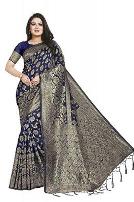 HIRU FASHION Womens Banarasi Silk Saree With Unstitched Blouse Piece