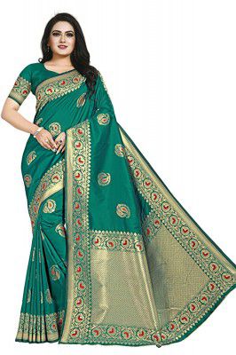 HIRU FASHION Womens Banarasi Silk Saree With Unstitched Blouse Piece