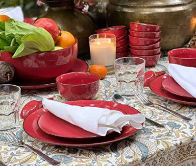 Hitkari Porcelain Crimson Rose 39 Pc. Dinner Set |for Home & Kitchen | Material: Porcelain Glaze, Red, Microweb Safe & Dishwasher Safe.