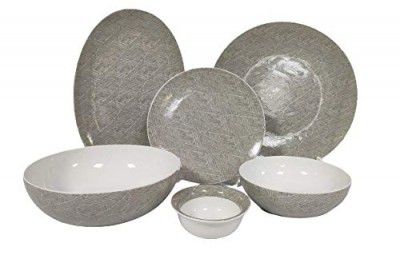 Hitkari Porcelain Grey Emboss Dinner Set 27 Pcs