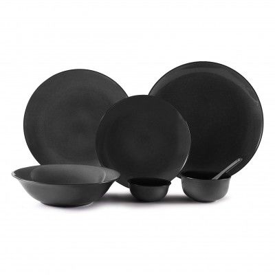 Hitkari Porcelain Grey Night Dinner Set 33 Pcs. | Modern & Trendy Design | Designed in India | for Home & Kitchen|Pure Gold | White, Large