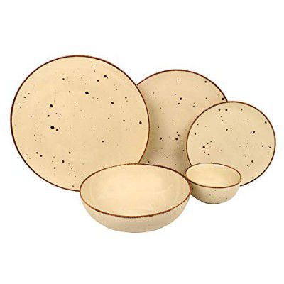 Hitkari Porcelain Sahara Sand Dinner Set 21 Pcs.|Dinner Set for 6|Material: Porcelain|Luxury Dinnerware, Large