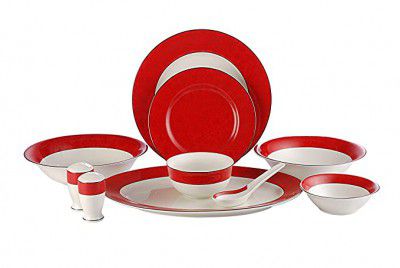 Hitkari Potteries Porcelain Dinner Set - 35 Piece, Red