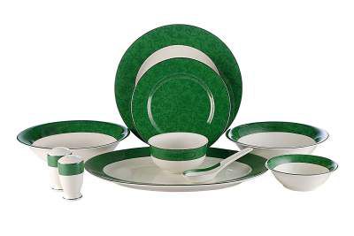 Hitkari Potteries Porcelain Dinner Set, 35-Pieces, Green