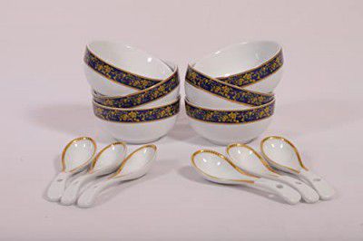 Hitkari Potteries Summer Gold Soup Bowl 6PC & Soup Spoon 6 PC 