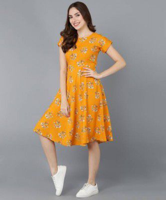 HIVA TRENDZ Women Fit and Flare Yellow Dress