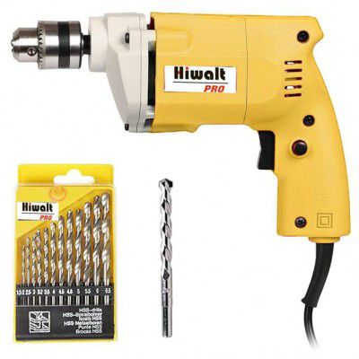 HIWALT PRO 10mm Electric Drill Machine, copper Armature With Free 13Pcs Drill Bits & 1Pc Masonary Bit Combo