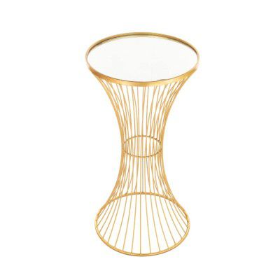 HN HUES Barrel Console Table in Wrought Iron Frame with Top Tempered Glass