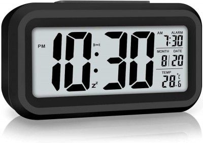 HNY Digital Alarm Clock with Automatic Sensor, Date & Temperature Display