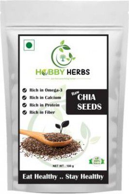 Hobby Herbs Raw Chia Seeds for Weight Loss with Omega 3 Zinc and Fiber Calcium Rich Seeds (100 g)