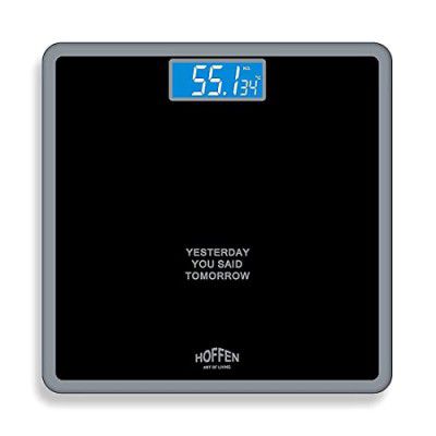 Hoffen Thick Tempered Glass Digital Electronic LCD Personal Body Weight Machine for Body Weight Fitness (HO-18-Black) with Two Years Warranty