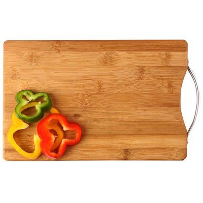 HOKIPO Bamboo Wooden Cutting Board with Handle - Medium - 29 x 19 x 1.8 cms