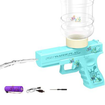 Holi Electric Water Gun | 2 Modes | Water Column + Spray |Range 30-35 Feet| Blue | with Free 2 Size Water Container | 350 ML + 500 ML | PoPo Toys (Fun Electric - Blue)