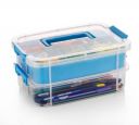 HOLLIO plastic boxes for Storage transparent boxes for storage, Portable & Stackable Space Saving Organiser with Lid for Medicine, Jewelry, Arts & Crafts, Buttons, Beads (Blue, 2 TIER WITH 1 TRAY)...