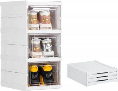 HOLLIO Shoe Rack for Home,Plastic Shoe Boxes with Lids, Stackable Installation Free Shoe Storage Bins Drawers, Shoe Stand Storage Organiser for Sneakers,Trainers,Hallway,Under Bed,Women,Men