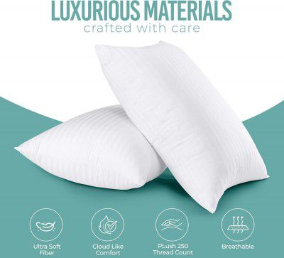 Hollow Fiber Sleeping Pillow 41X61 CM (16X24 inch) Satin Strpe White Fabric Microfiber Pillow Pack/Set of 2