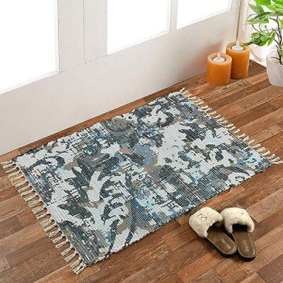 HOMADORN Handmade Sustainable Printed ModernDhurries/Rugs/Carpet Upcycled (2 FEETX 3 FEET, BLUE-015)