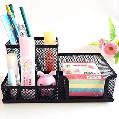 Homava 3 Compartment Metal Mesh Desk Organizer Stationary Storage Stand Pen, Pencil Holder for Office, Home, and Study Table