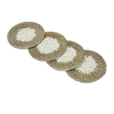 @home 4 Pcs Coasters for Cups Mugs Glasses | White & Grey by Nilkamal