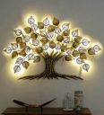 Home and Bazaar Rajasthani Ethnic Handcrafted Powder Coated Metal Decorative Tree Wall Art (Golden with LED, 55x2x38 Inch)...