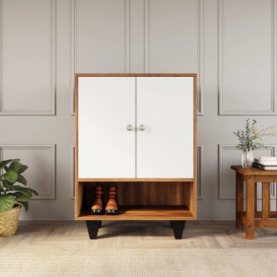 Home Astero Engineered Wood Shoe Cabinet (Astero 4 Shelf, White with Walnut)