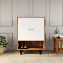 Home Astero Engineered Wood Shoe Cabinet (Astero 4 Shelf, White with Walnut)...