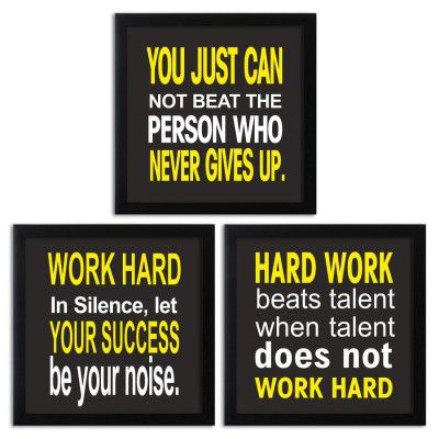 Home Attire HAQ-2103 Synthetic Hard Work Inspirations Framed Quotations (9x9inch) -Set of 3