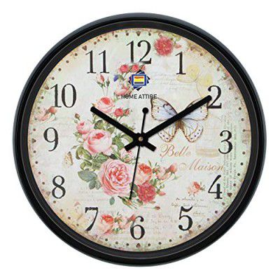 HOME ATTIRE Round Plastic Wall Clock (Black, 30cm X 30cm X 5cm) - HAC-6809