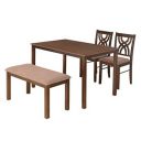 @home by Nilkamal Alice Solid Rubber Wood Dining Table 4 Seater| Four Seater Wooden Table with Two Chairs and 1 Bench ...