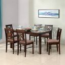 @home by Nilkamal Alice Solid Rubber Wood Dining Table 6 Seater| Six Seater Wooden Table with Six Chairs with Cushion| Dining Room Set| Rubberwood, Antique Cherry Finish...