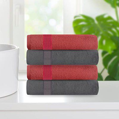 @home by Nilkamal Aquacado 38 x 58 cm Hand Towel Set of 4 Charcoal Grey & Onion Soft Absorbent Quick Dry Towel for Facewash Gym Travel Spa Beauty Salon Hospital Hotel Travelling Parlour