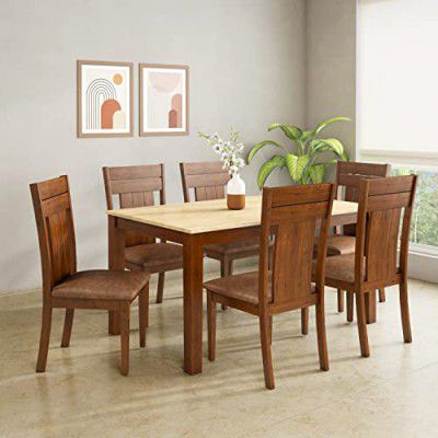 @home by Nilkamal Arnold 6 Seater Marble Top Dining Set With Chairs in Beige Finish For Dining & Kitchen Room