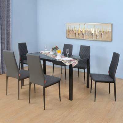 @home by Nilkamal Caleb Metal 6 Seater Dining Set (Finish Color - Black)