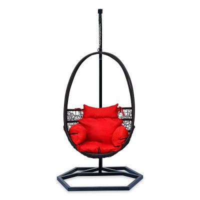 @home by Nilkamal Elon Swing Chair with Red Cushion in Brown